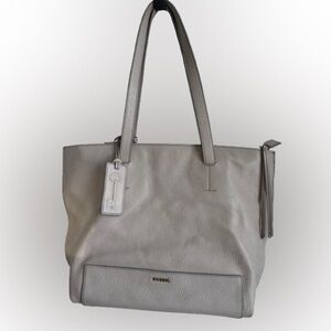 Fossil minimalist leather zipper tote purse - Light grey